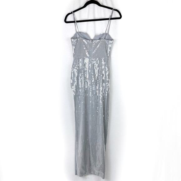 SAU LEE Opal Silver Gray Sequin Gown Bustier Sweetheart Dress US 0 NWT - Picture 5 of 7